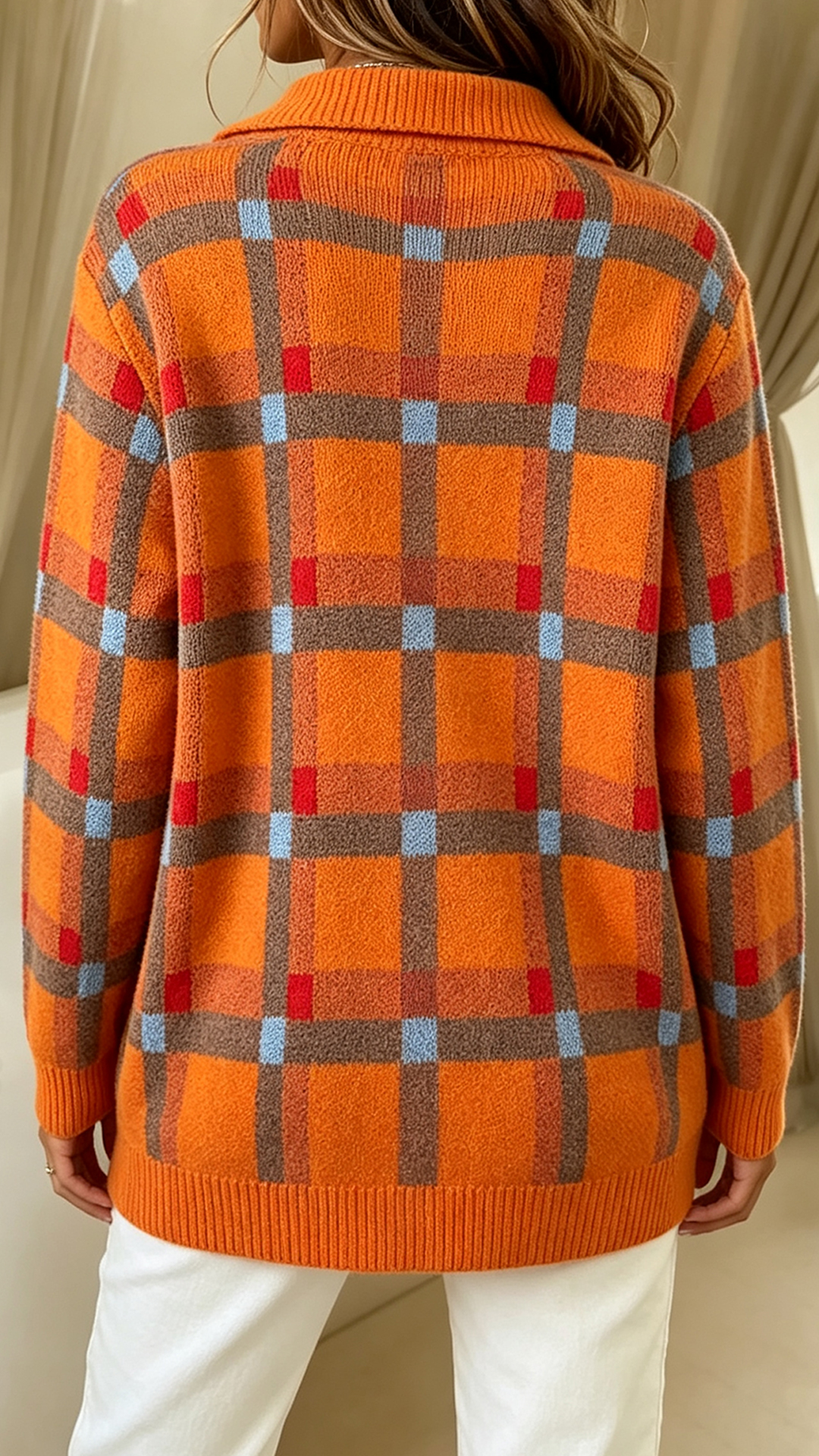 Women's Sweater Cardigan Elegant Fashion Streetwear Solid Color Plaid Shirt