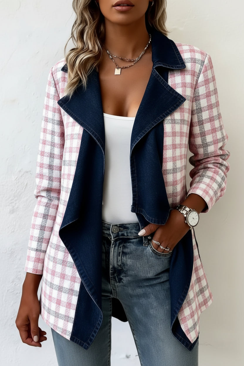 Women's Lightweight Denim Jacket Open Front Draped Lapel Long Sleeve Casual Coat