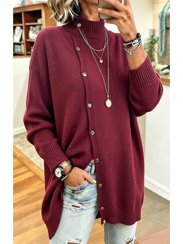 Women's Turtleneck Sweater Cardigan Sweater Cable Knit Sweater