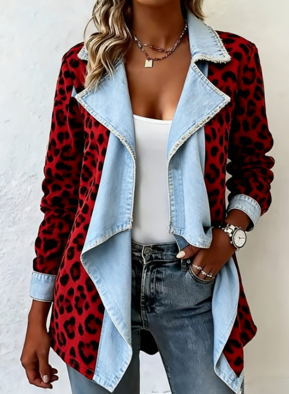 Women's Lightweight Denim Jacket Open Front Draped Lapel Long Sleeve Casual Coat