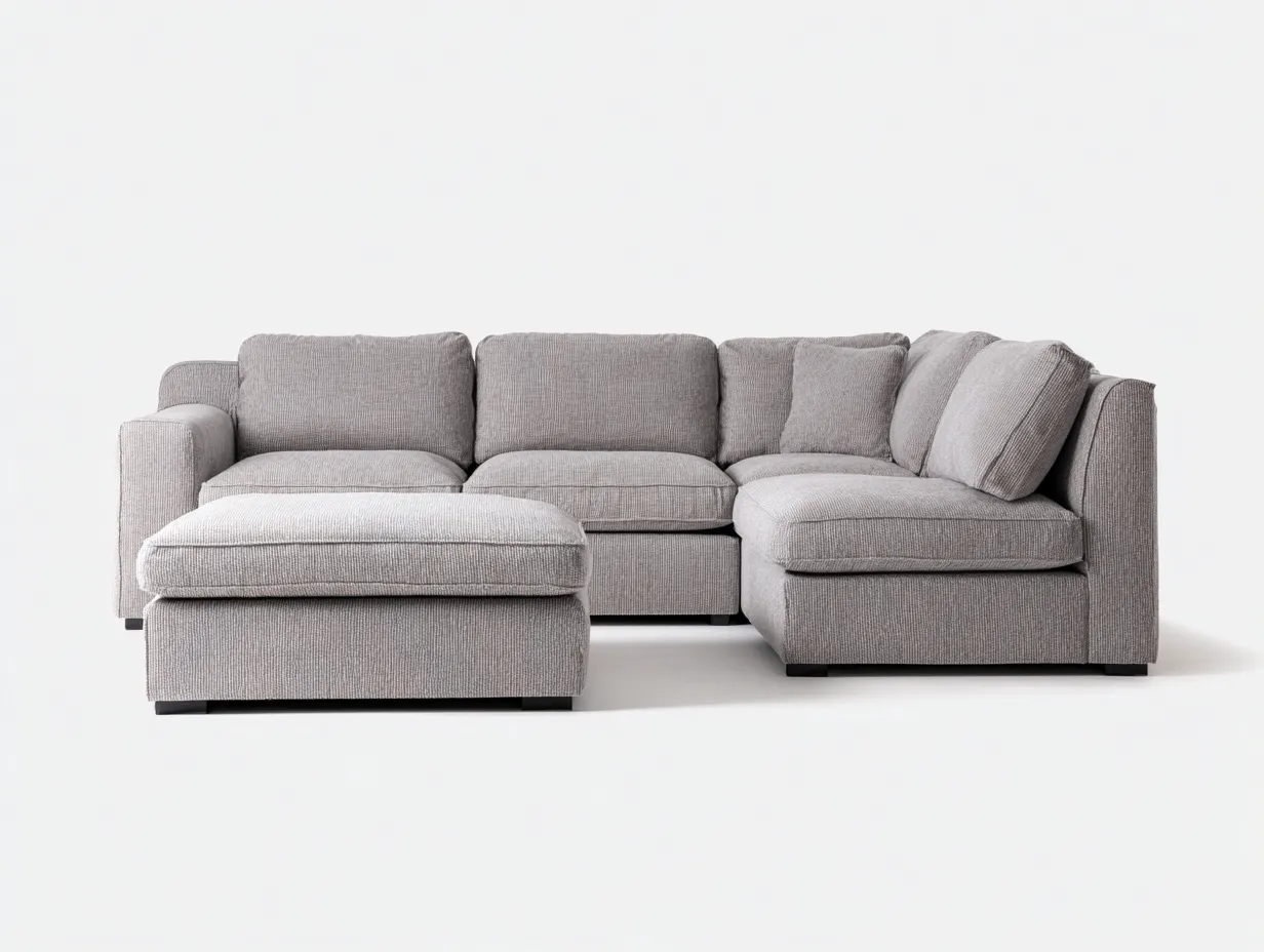 Conjunto De Sofá Esquinero tapizado 285x205x86 cm - gris claro - chaise y reposapiés para salón-Varosohaus
