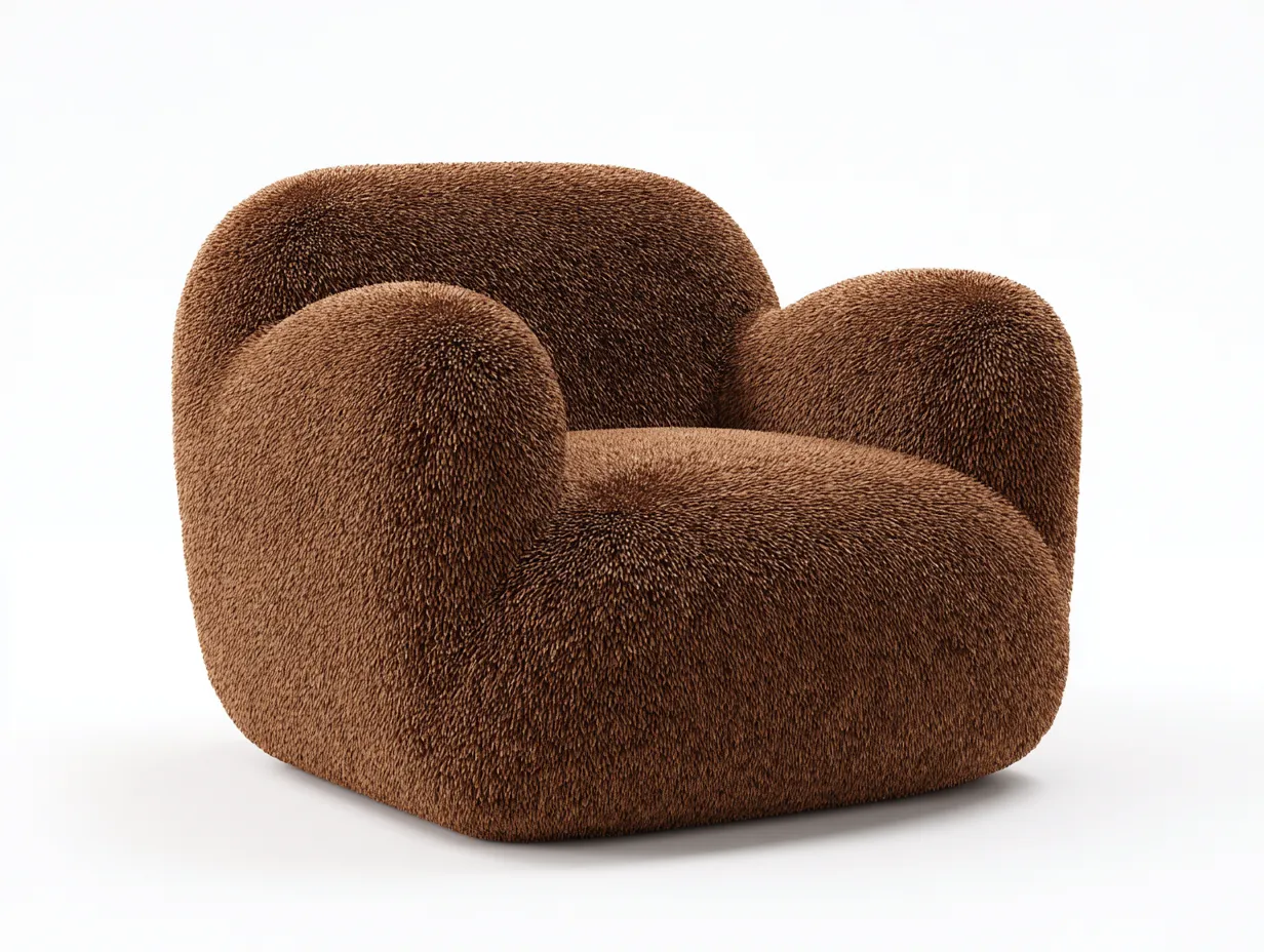 Sillón tapizado en tejido rizado 96x91x77 cm - marrón avellana - para salón con forma envolvente-Varosohaus