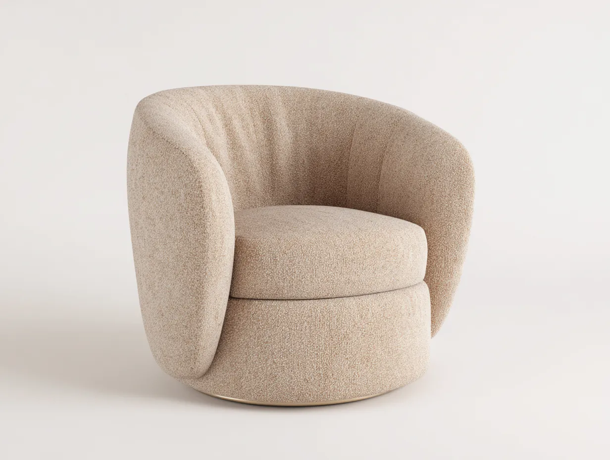 Sillón giratorio de bouclé 94x90x78 cm - beige arena - para salón con respaldo envolvente-Varosohaus