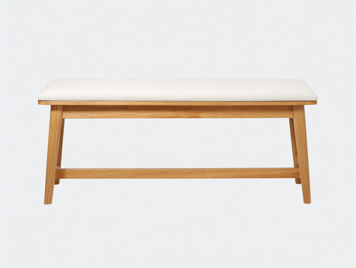 Banco tapizado con estructura de roble 145x41x50 cm - roble miel y crema - estilo cálido para dormitorio-Varosohaus