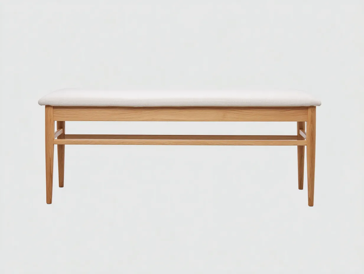 Banco de madera con cojín 142x40x49 cm - roble claro y beige - estilo moderno para dormitorio-Varosohaus