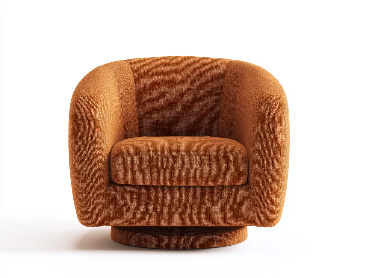 Sillón tapizado en tela texturizada 92x88x76 cm - naranja terracota - para salón con base circular-Varosohaus