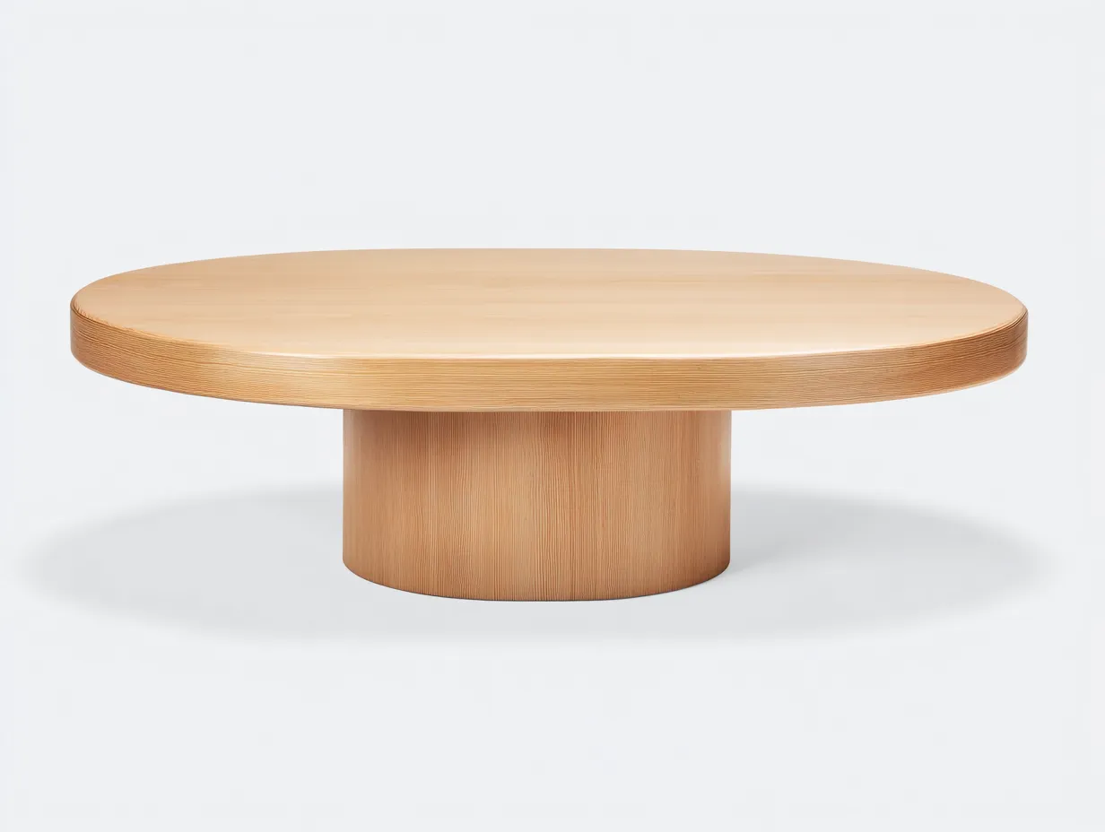 Mesa De Centro redonda 106x106x39 cm - madera clara - pedestal ancho para salón-Varosohaus