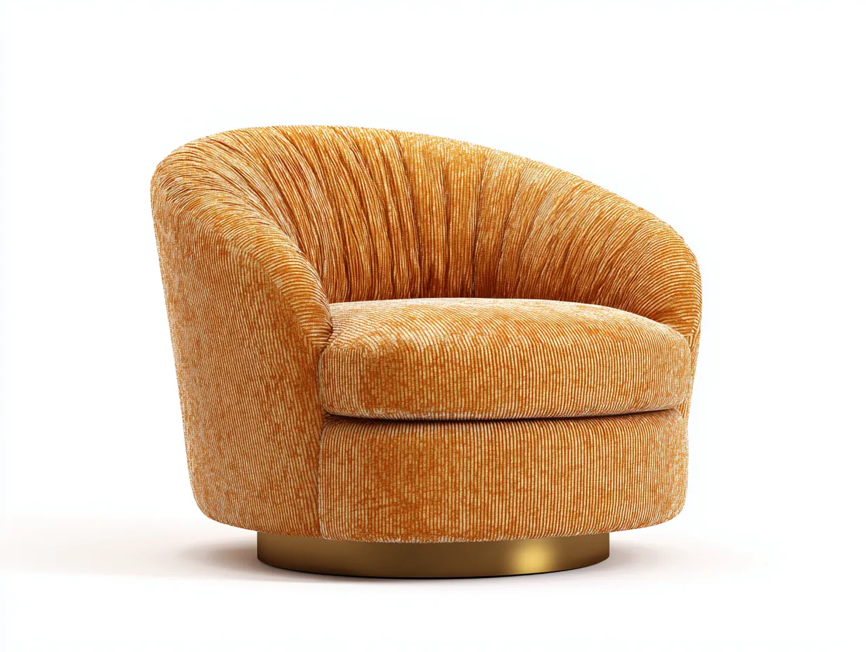 Sillón giratorio de pana 93x90x76 cm - naranja dorado y dorado - para salón con respaldo acanalado-Varosohaus