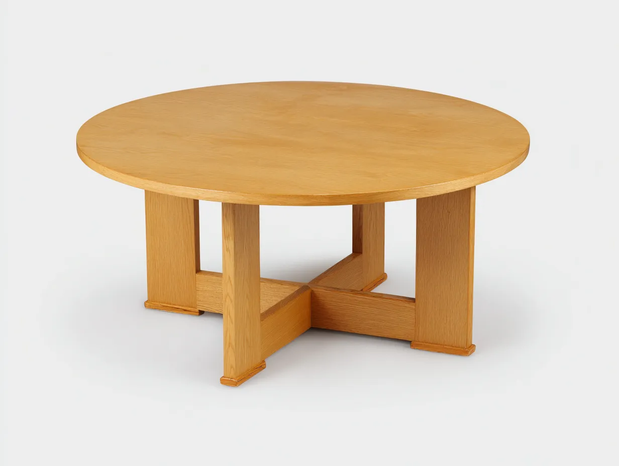 Mesa De Centro redonda 108x108x43 cm - roble dorado - base cruzada para salón-Varosohaus