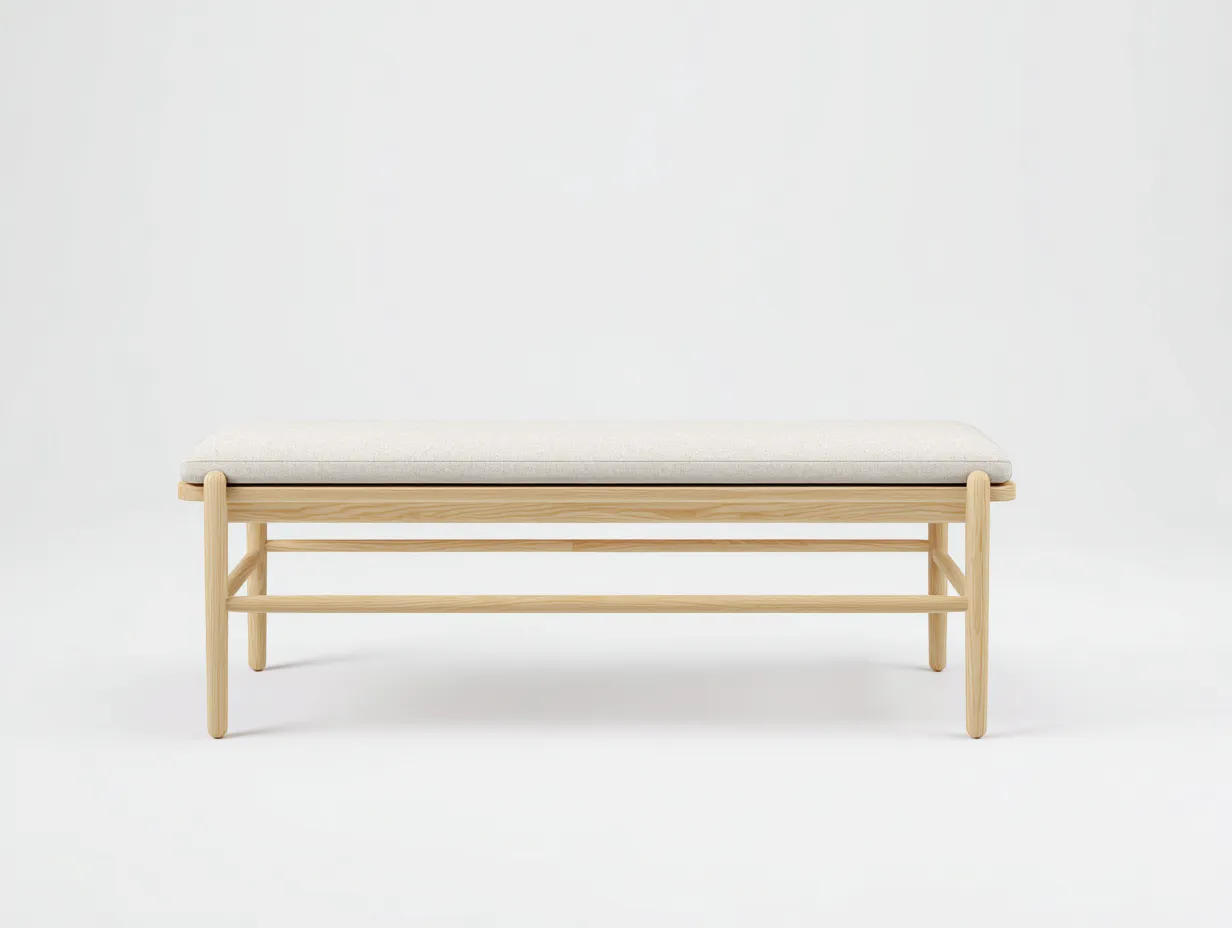 Banco de madera clara con cojín 128x38x47 cm - natural y beige - diseño nórdico para dormitorio-Varosohaus