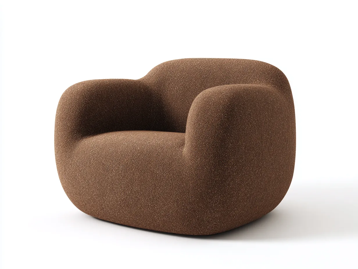 Sillón tapizado en bouclé 94x88x76 cm - marrón cálido - para salón con brazos redondeados-Varosohaus