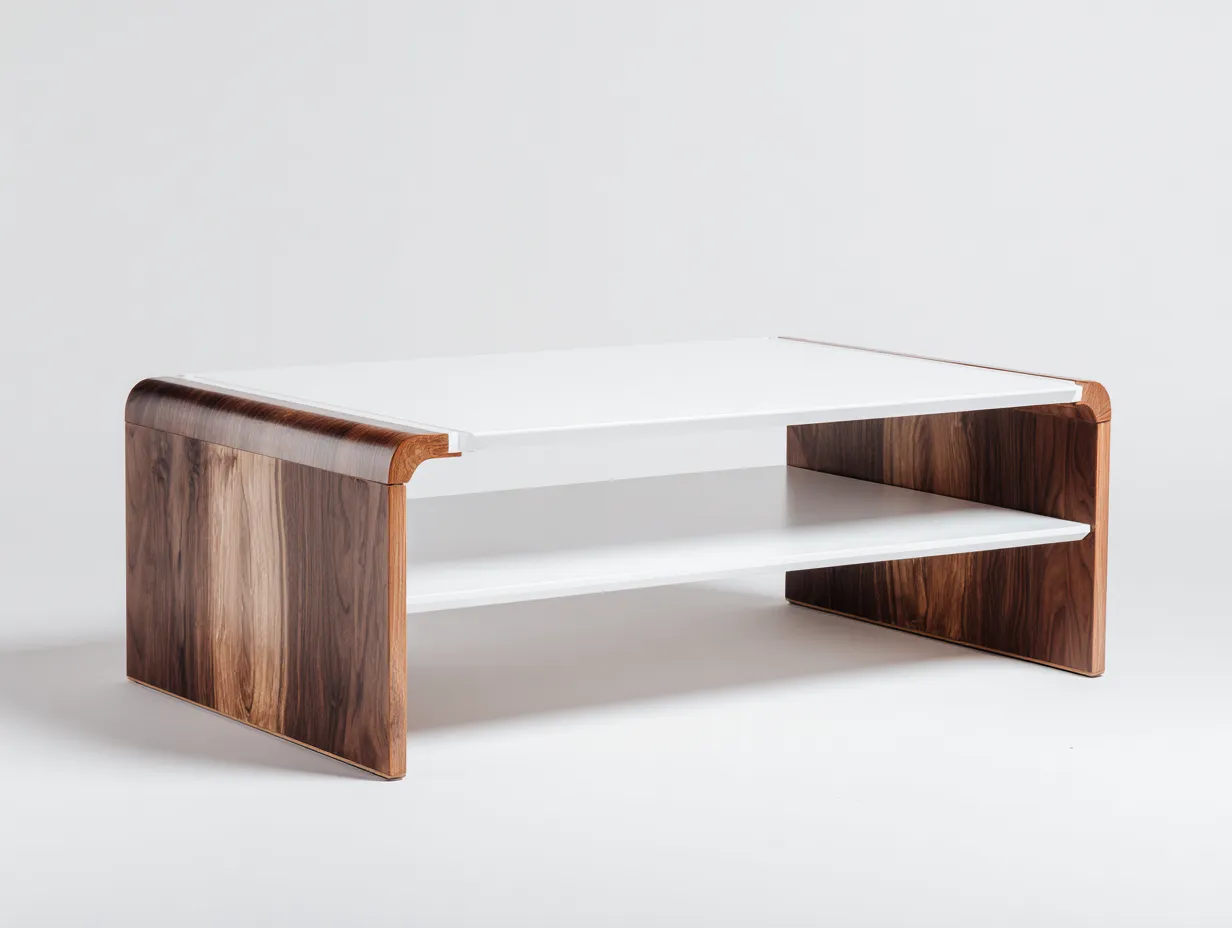 Mesa De Centro rectangular 115x58x42 cm - blanco y nogal - estante abierto para salón-Varosohaus