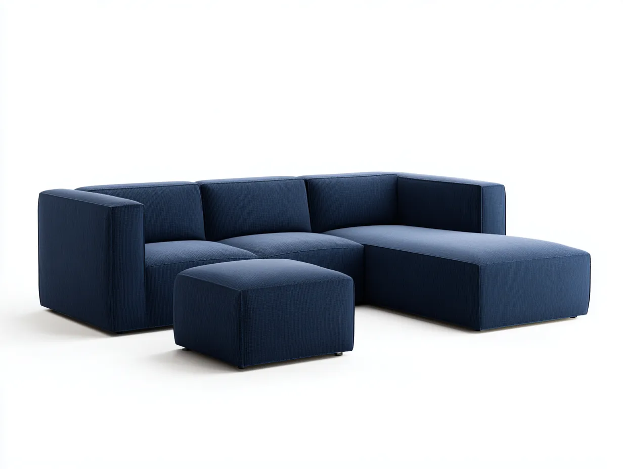 Conjunto De Sofá Esquinero de tela 272x206x80 cm - azul marino - chaise y reposapiés para salón-Varosohaus