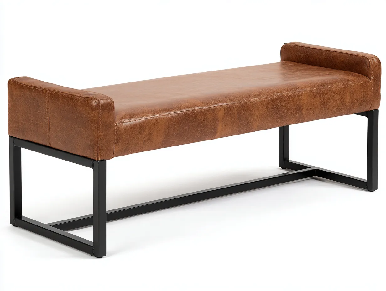 Banco tapizado en piel sintética 150x42x52 cm - marrón y negro - estilo industrial para dormitorio-Varosohaus