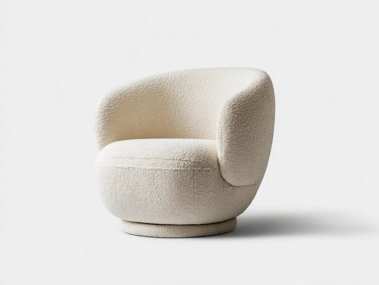Sillón giratorio tapizado en bouclé 93x89x76 cm - crema - para salón con base circular-Varosohaus