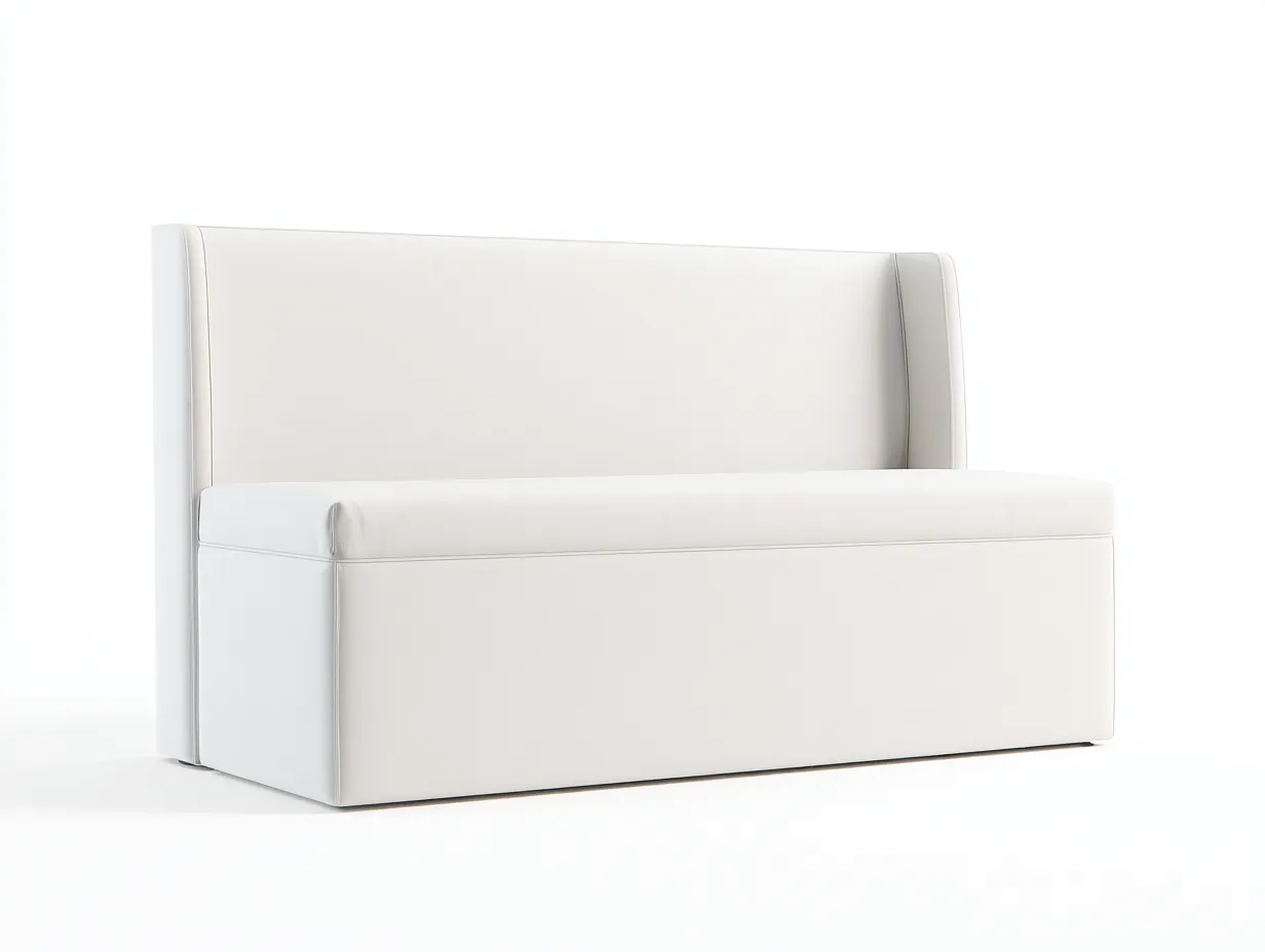 Banco tapizado alto con respaldo 132x48x86 cm - blanco cálido - diseño moderno para dormitorio-Varosohaus