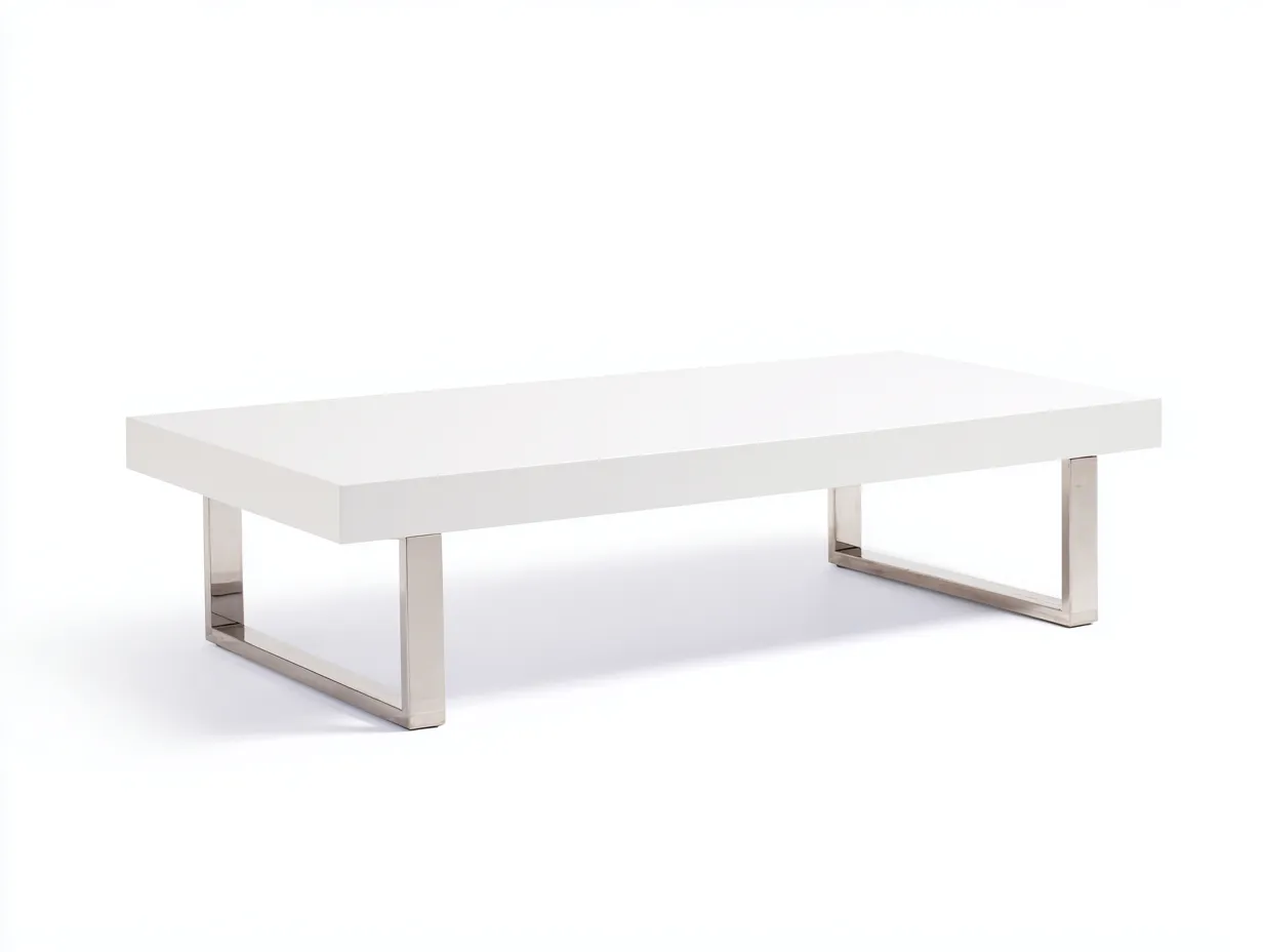 Mesa De Centro rectangular 122x58x39 cm - blanco y cromado - patas de marco para salón-Varosohaus