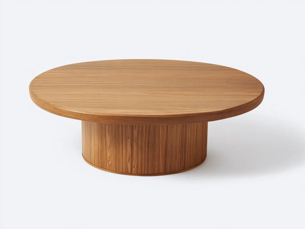 Mesa De Centro redonda 100x100x38 cm - roble natural - base cilíndrica para salón-Varosohaus