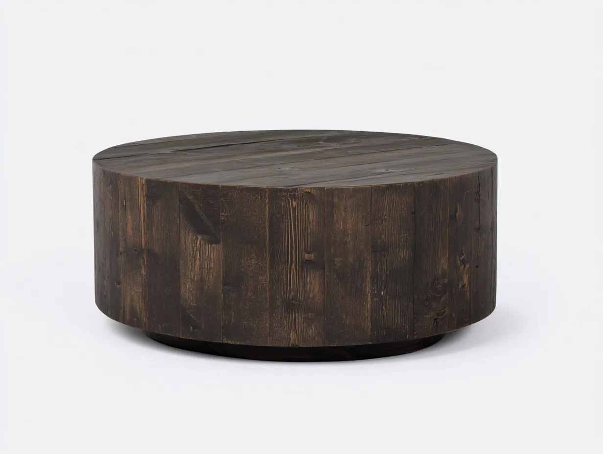 Mesa De Centro redonda 95x95x42 cm - marrón oscuro - bloque de madera para salón-Varosohaus