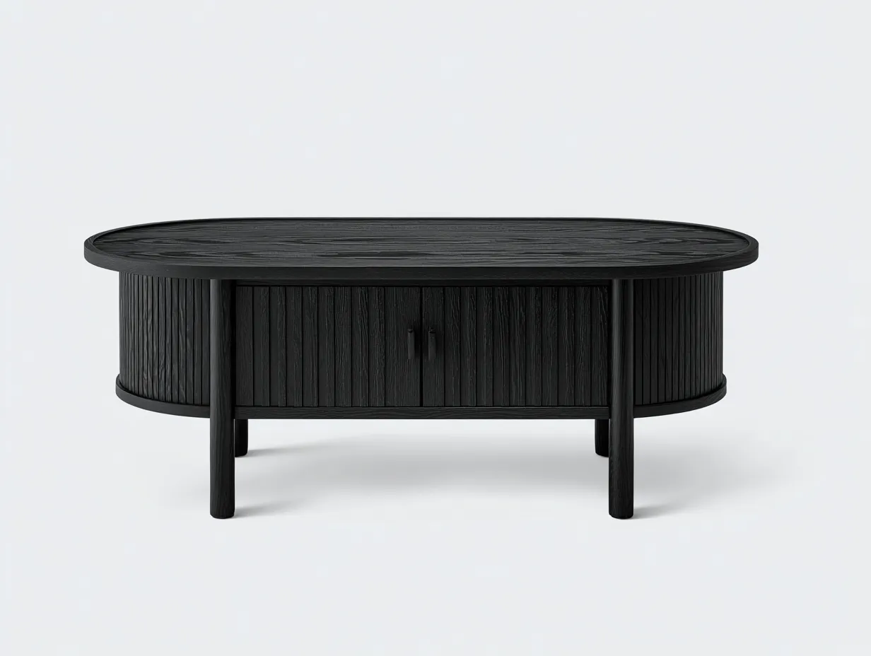 Mesa De Centro ovalada 120x60x45 cm - negro - puertas frontales para salón-Varosohaus