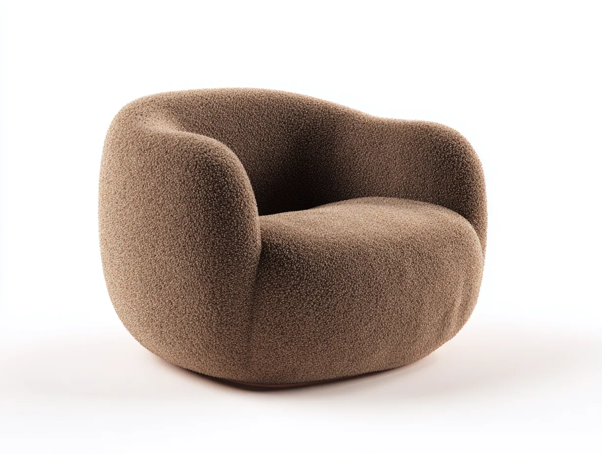 Sillón de bouclé 92x90x74 cm - marrón claro - para salón con respaldo curvo-Varosohaus