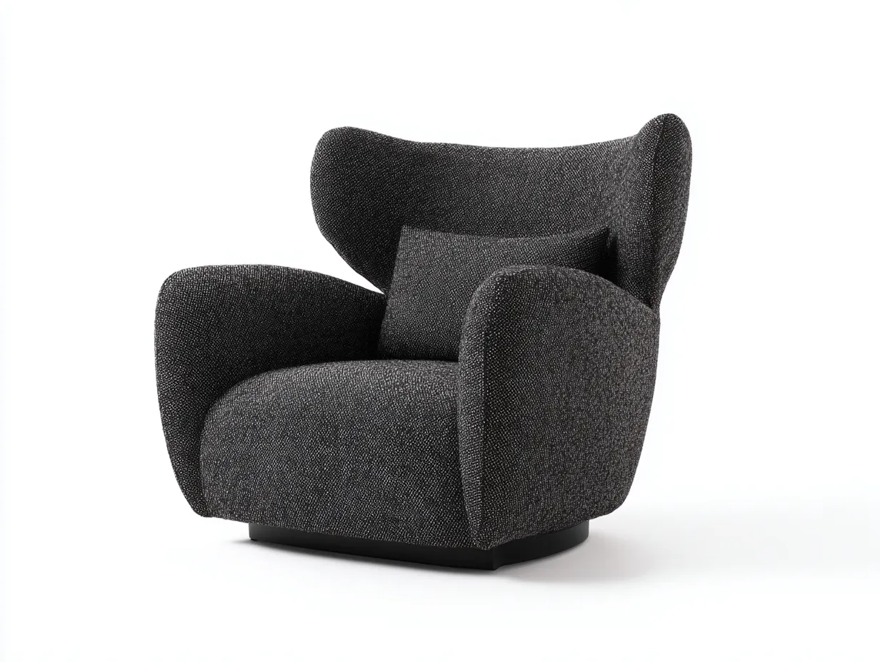 Sessel Loungesessel aus dunkelgrauem Bouclé Stoff 108x100x88 cm - Dunkelgrau und Schwarz - breite Form für Wohnzimmer-Malenronest