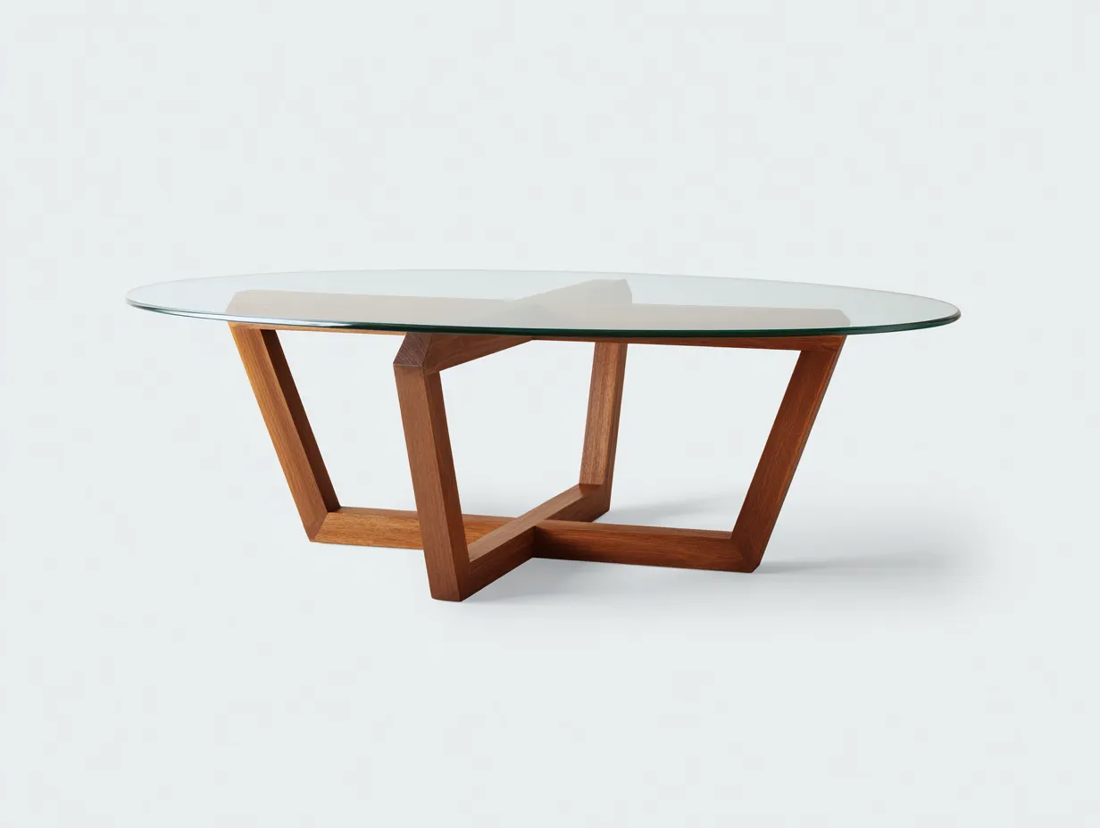 Couchtisch 125x72x40 cm - transparent und nussbaum - ovale Glasplatte mit Holzfuß für Wohnzimmer-Malenronest