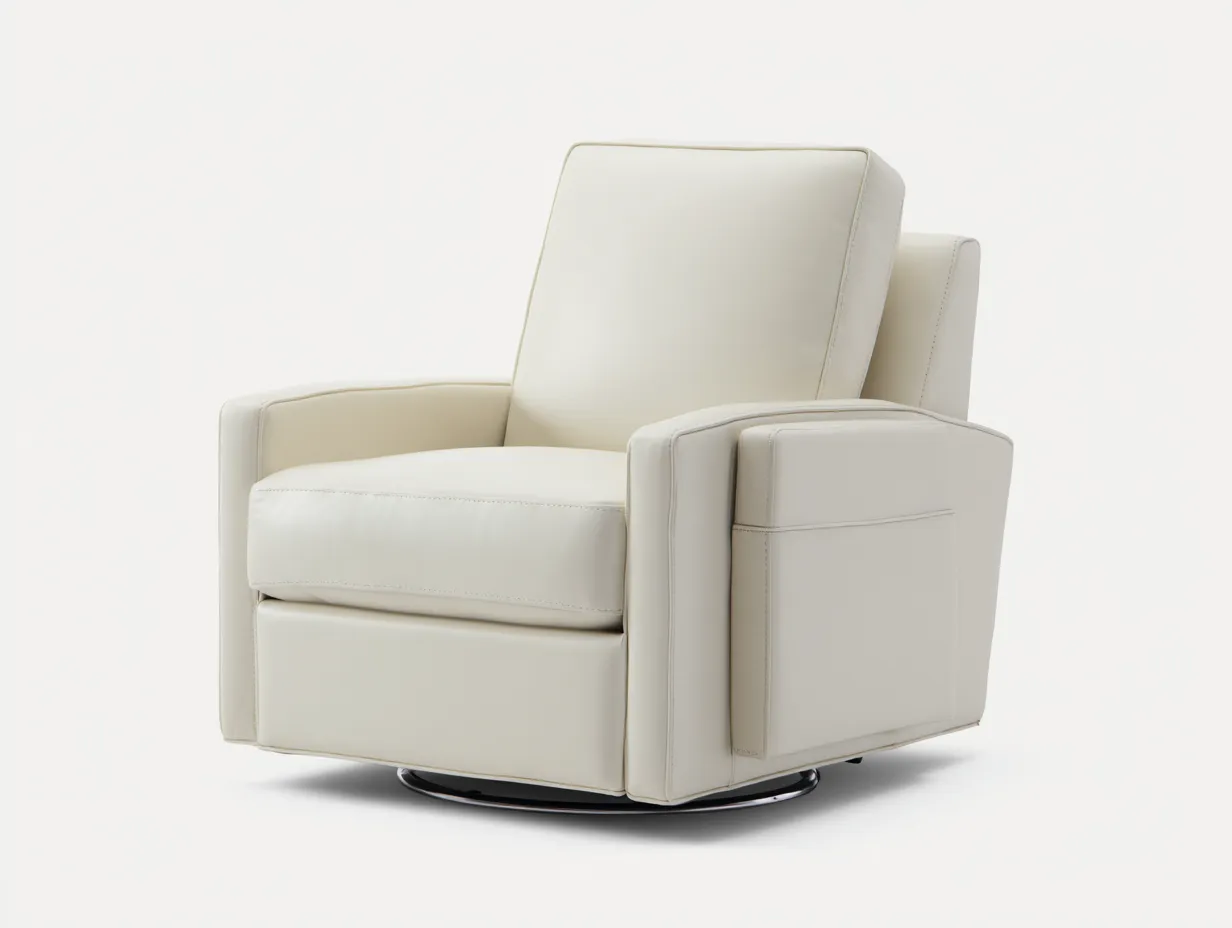 Sessel Relaxsessel aus cremefarbenem Kunstleder 102x96x90 cm - Creme - drehbarer Fuß für Wohnzimmer-Malenronest