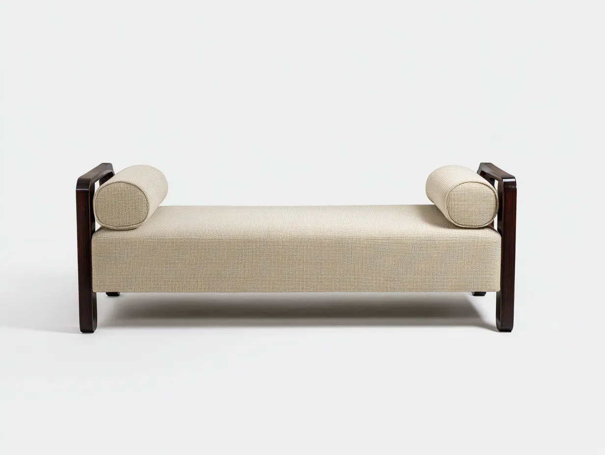 Sitzbank 170x63x56 cm - sandbeige und dunkelbraun - gepolsterte Seitenform für Schlafzimmer-Malenronest
