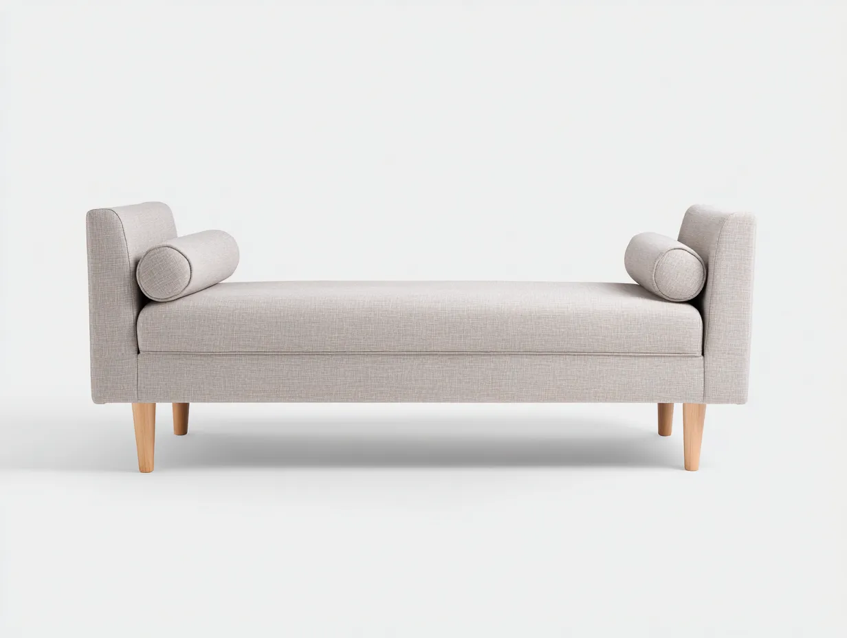 Sitzbank 162x64x68 cm - beige und naturholz - gepolsterte Seitenabschlüsse für Schlafzimmer-Malenronest