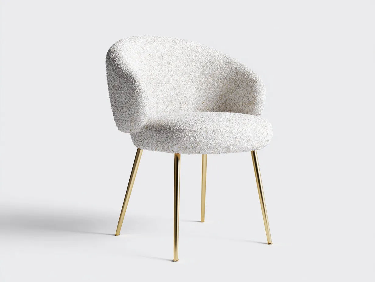 Loungesessel mit weißem Bouclé Stoff 78x72x77 cm - Weiß und Gold - weich gerundete Form für Wohnzimmer-Malenronest
