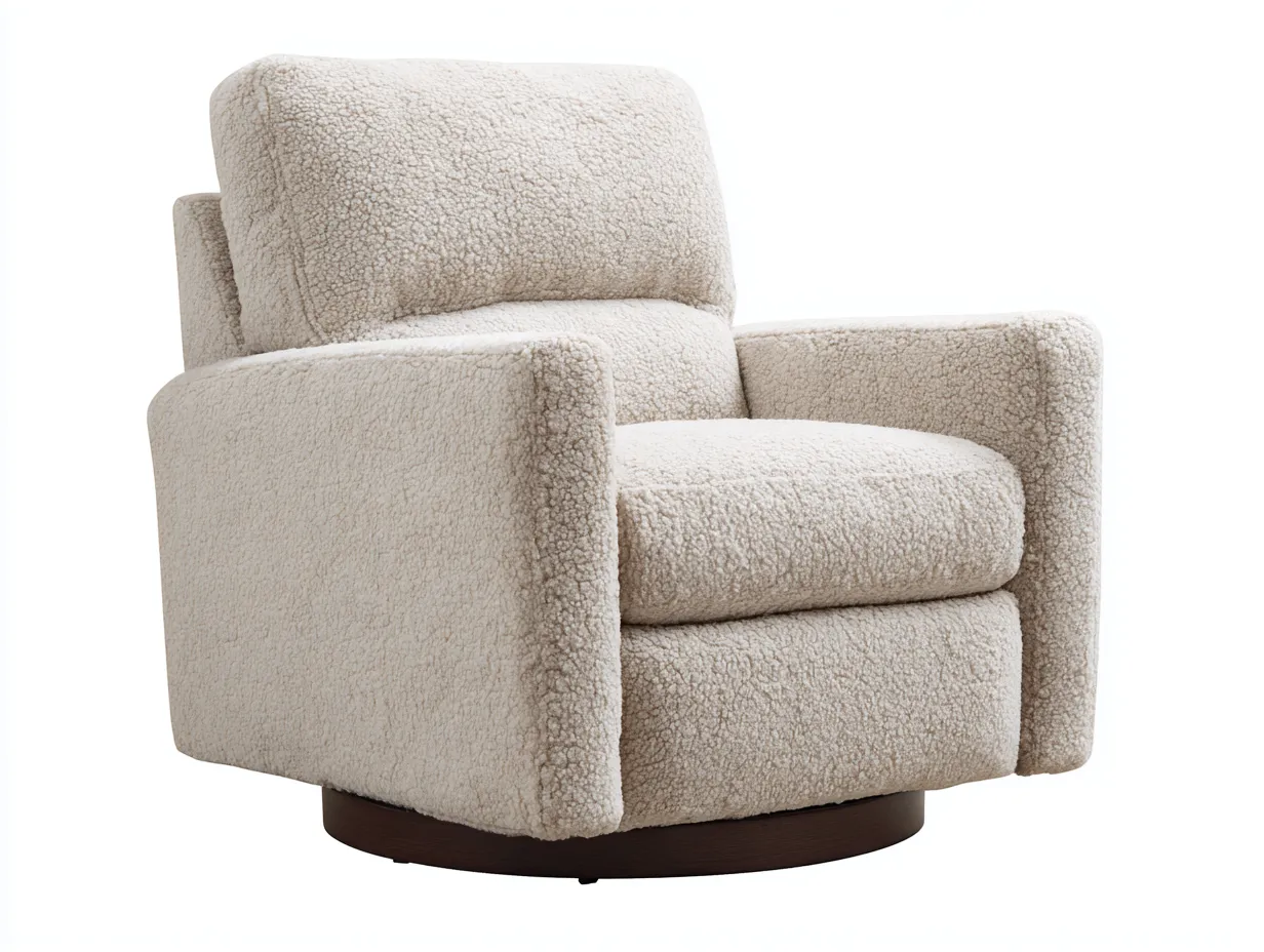 Sessel Drehsessel mit cremefarbenem Bouclé Bezug 101x97x96 cm - Creme und Braun - weich gepolstert für Wohnzimmer-Malenronest