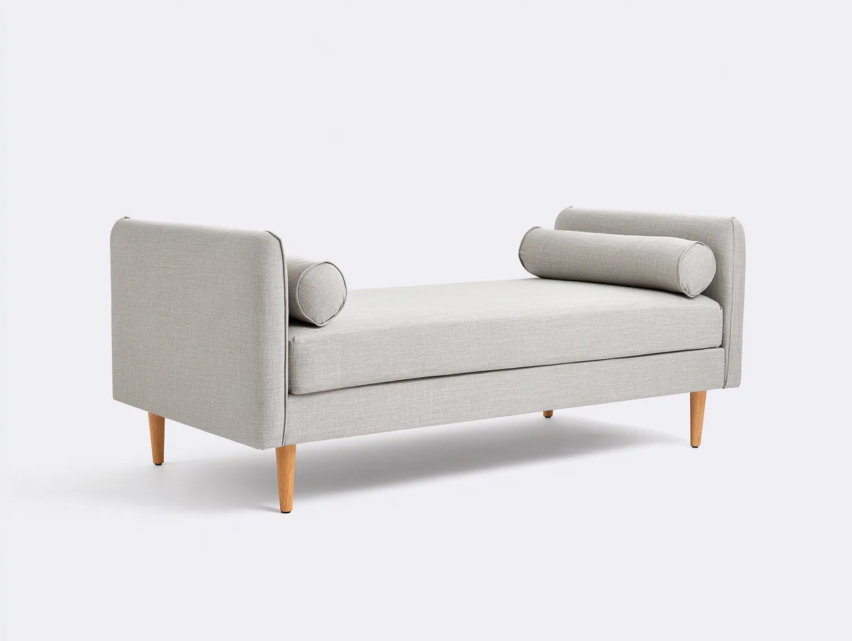 Sitzbank 164x62x70 cm - hellbeige und naturholz - gepolsterte Armseiten für Schlafzimmer-Malenronest