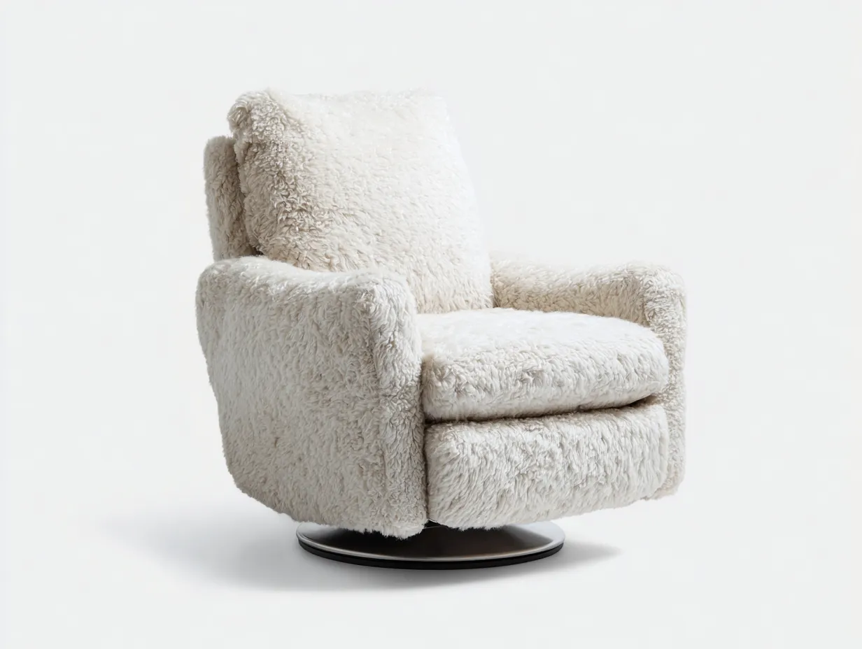 Sessel Drehsessel mit flauschigem Bezug 101x96x96 cm - Weiß und Schwarz - Relaxform für Wohnzimmer-Malenronest