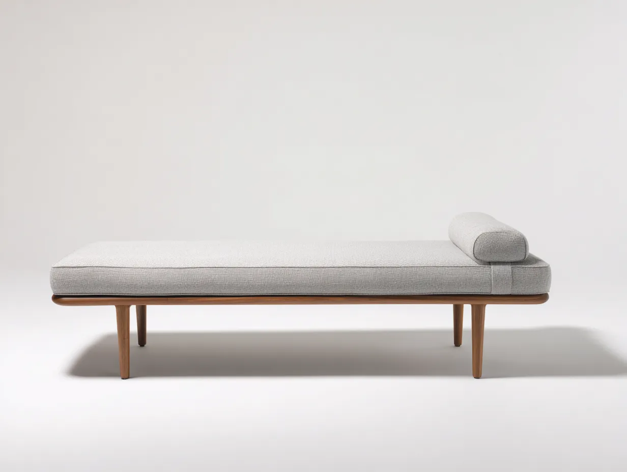 Sitzbank 165x58x48 cm - hellgrau und walnussbraun - schlanke Holzbeine für Schlafzimmer-Malenronest