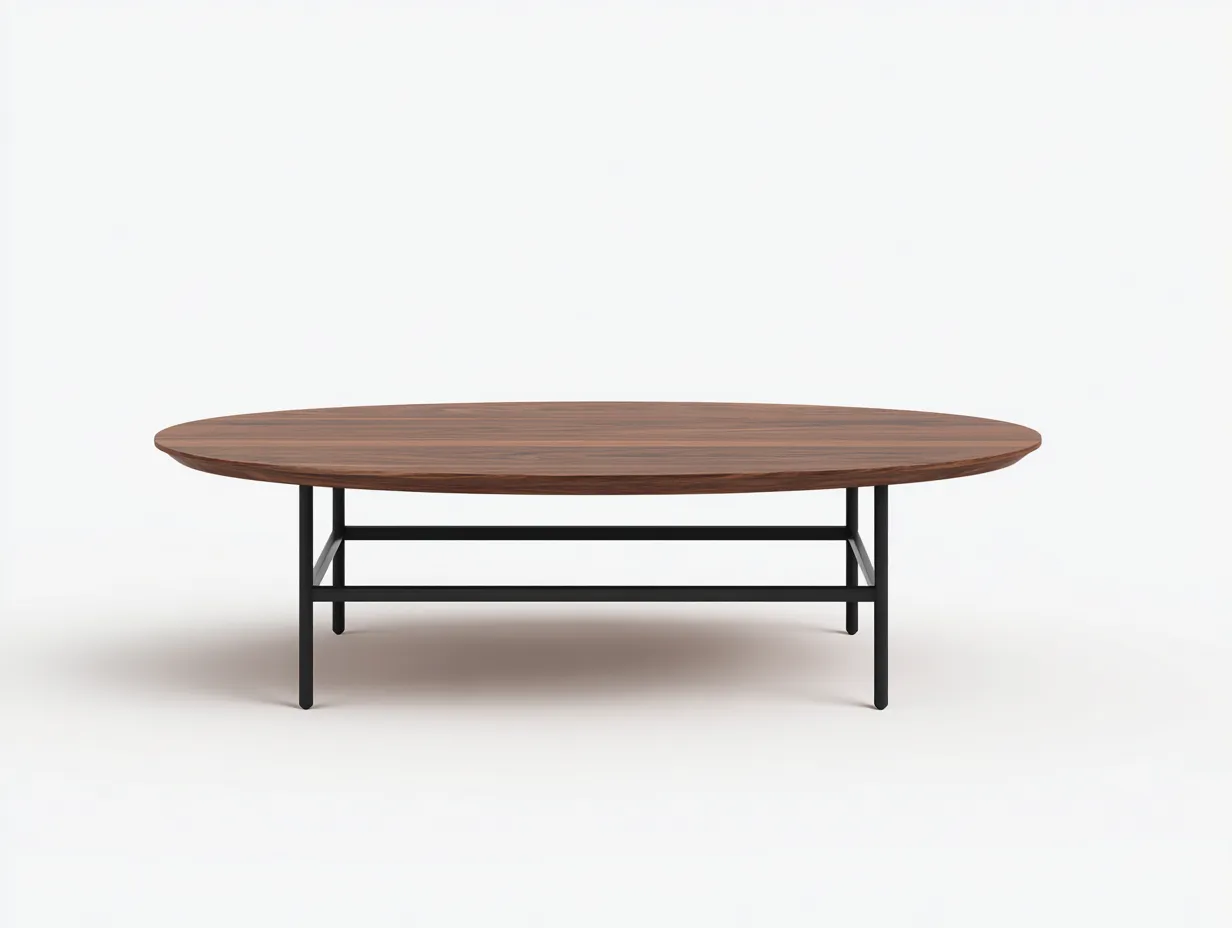 Couchtisch 120x70x38 cm - walnussbraun und schwarz - ovale Holzplatte mit Metallgestell für Wohnzimmer-Malenronest