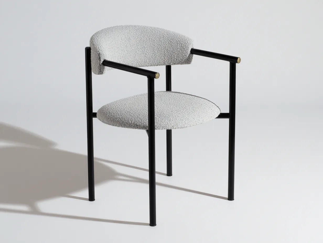 Loungesessel mit hellgrauem Bouclé Bezug 74x68x78 cm - Hellgrau und Schwarz - Metallrahmen für Wohnzimmer-Malenronest