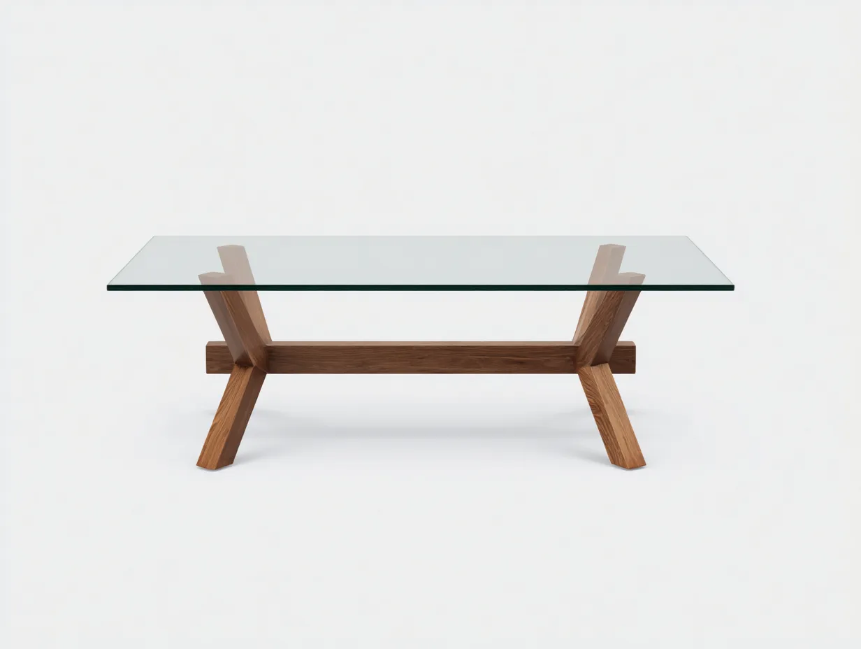 Couchtisch 128x62x41 cm - transparent und eiche mittelbraun - schräges Holzgestell für Wohnzimmer-Malenronest