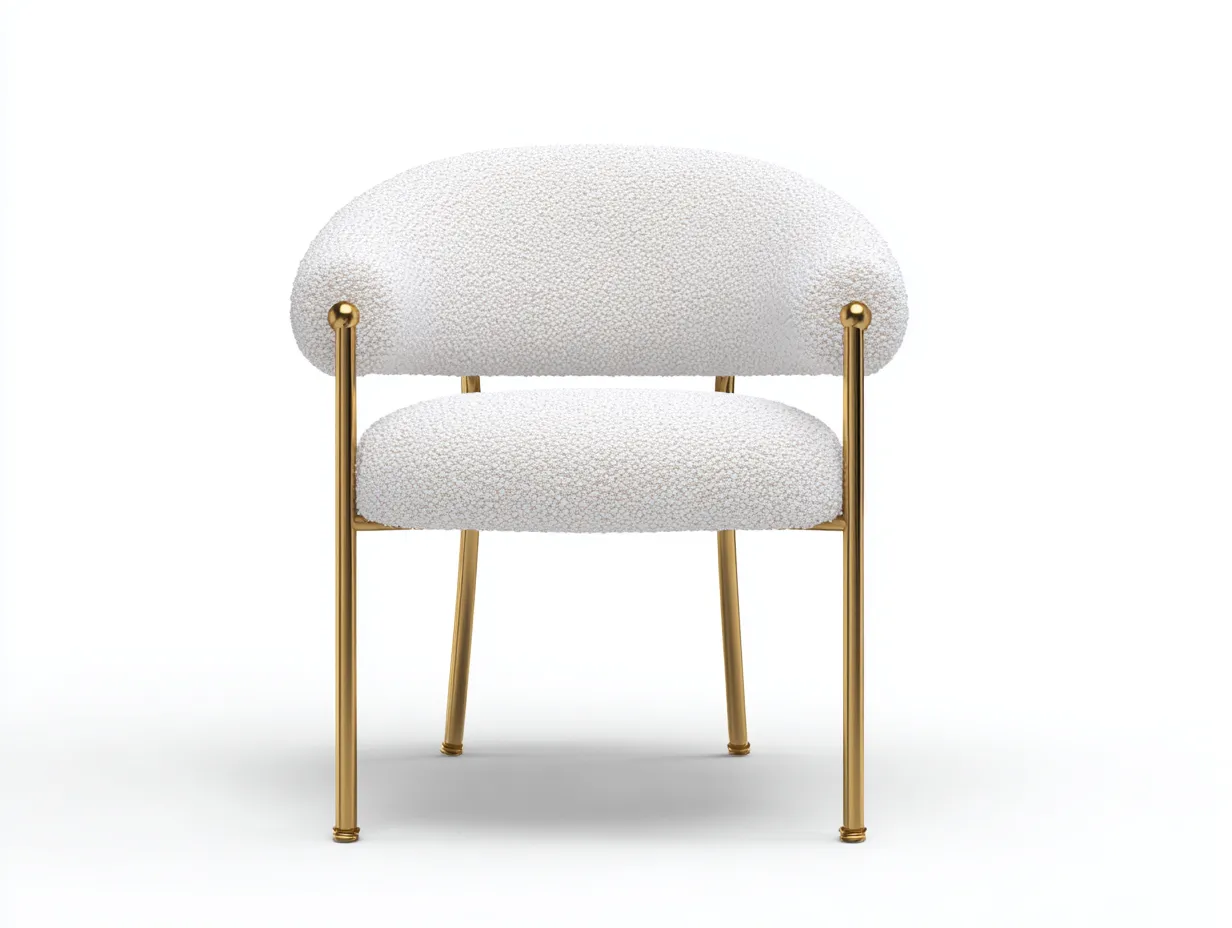Loungesessel mit cremeweißem Bouclé Bezug 80x73x79 cm - Cremeweiß und Gold - schlanke Metallbeine für Wohnzimmer-Malenronest