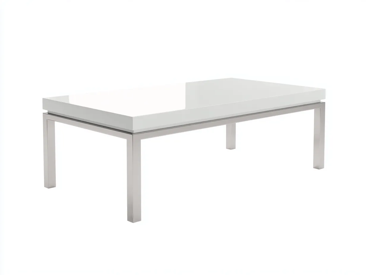 Couchtisch 126x66x39 cm - weiß und silberfarben - Hochglanzplatte mit Metallrahmen für Wohnzimmer-Malenronest