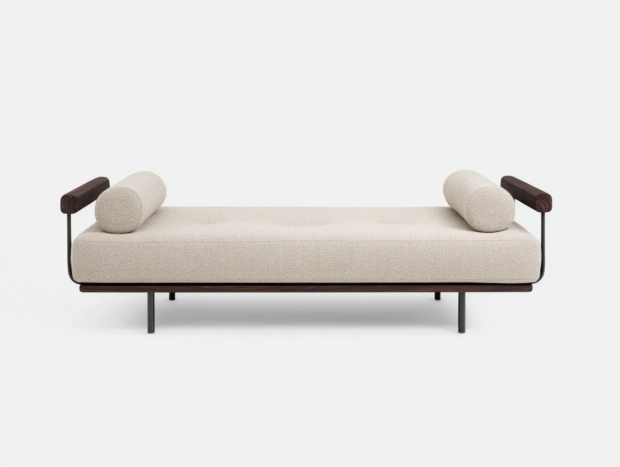 Sitzbank 164x64x54 cm - beige und dunkelholz - Metallgestell für Schlafzimmer-Malenronest
