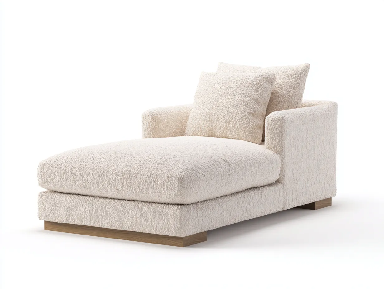 Chaiselongue Bouclé 179x87x76 cm - Cremeweiß und Naturholz - strukturierte Polsterung für Wohnzimmer-Ziluxcorner