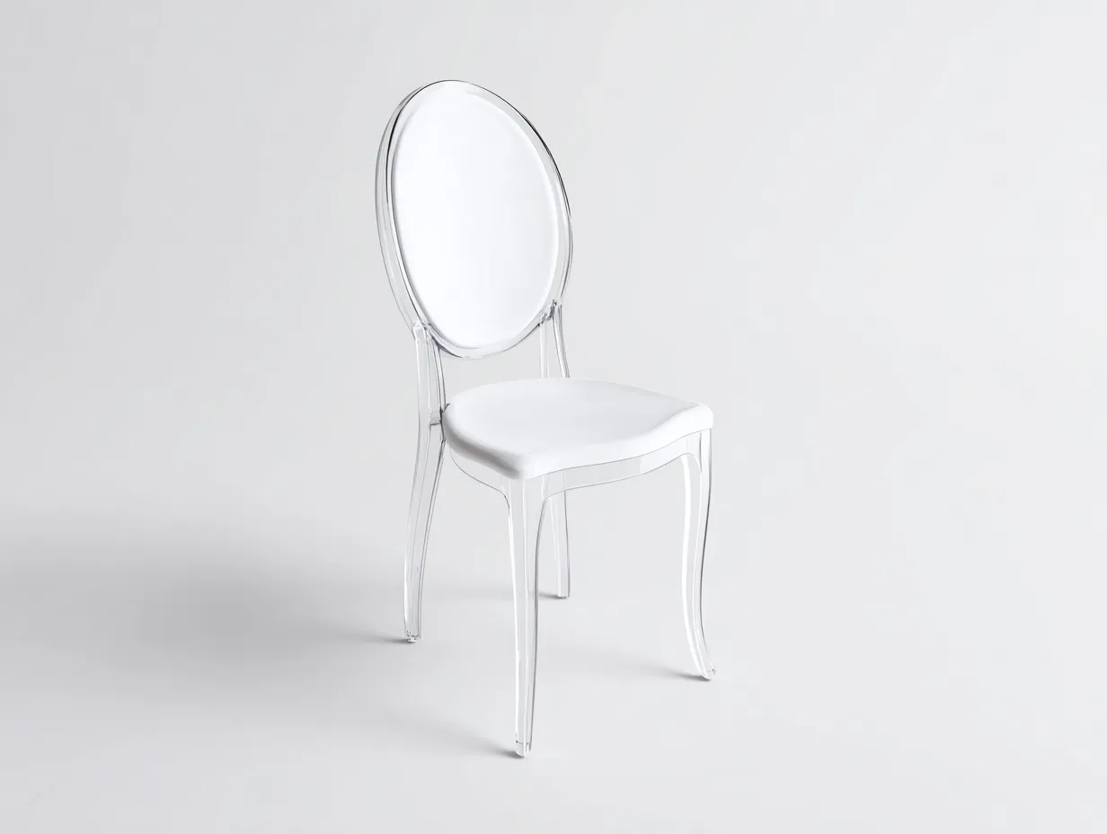 Esszimmerstuhl aus transparentem Kunststoff 49x54x93 cm - transparent und weiß - gepolsterter Sitz-Ziluxcorner