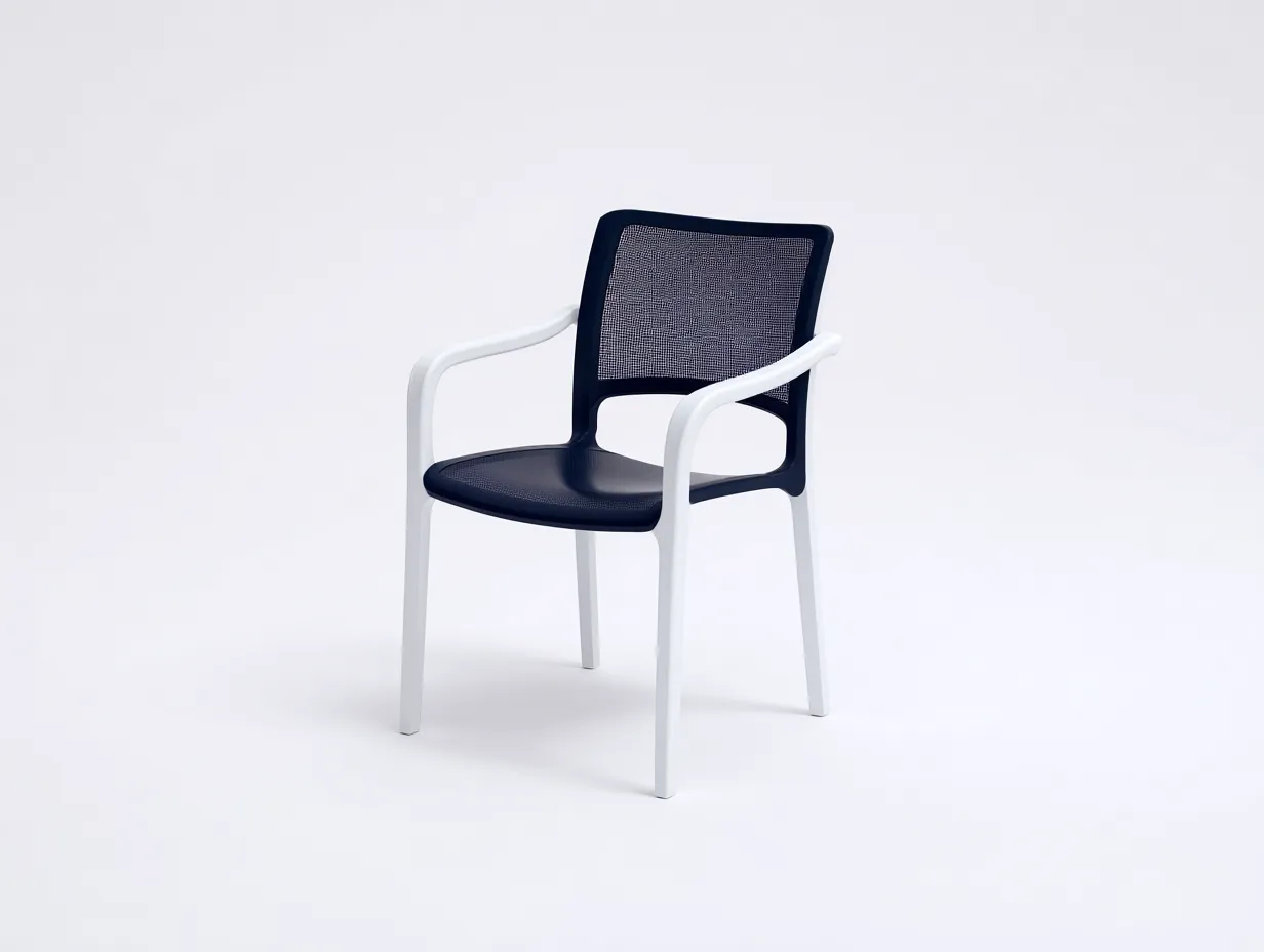 Esszimmerstuhl aus Kunststoff 58x56x80 cm - weiß und dunkelblau - mit Armlehnen für Esszimmer-Ziluxcorner