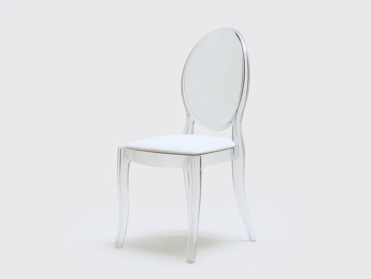 Esszimmerstuhl aus transparentem Kunststoff 47x52x91 cm - transparent und weiß - ovaler Rücken für Esszimmer-Ziluxcorner