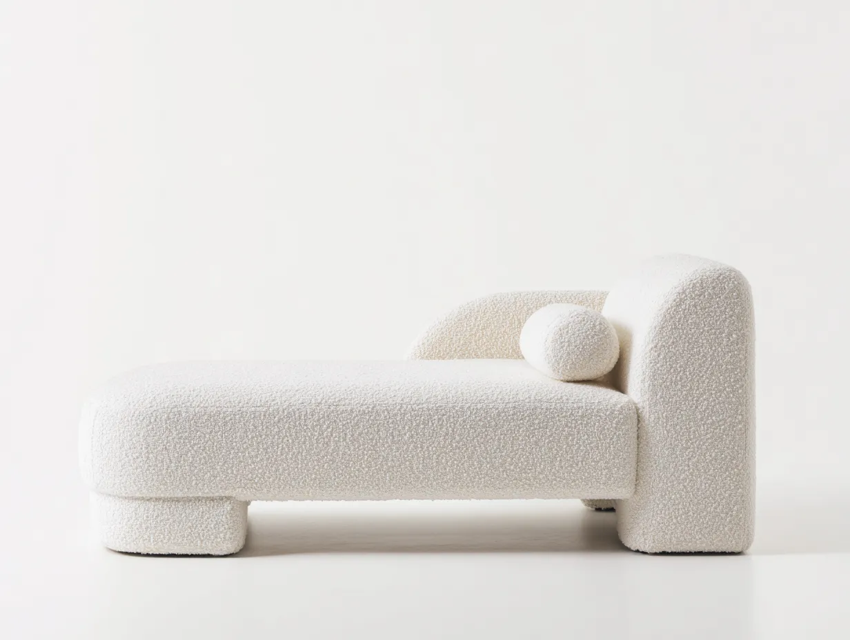 Chaiselongue Bouclé 176x78x78 cm - Cremeweiß - gerundete Armlehne für Wohnzimmer-Ziluxcorner