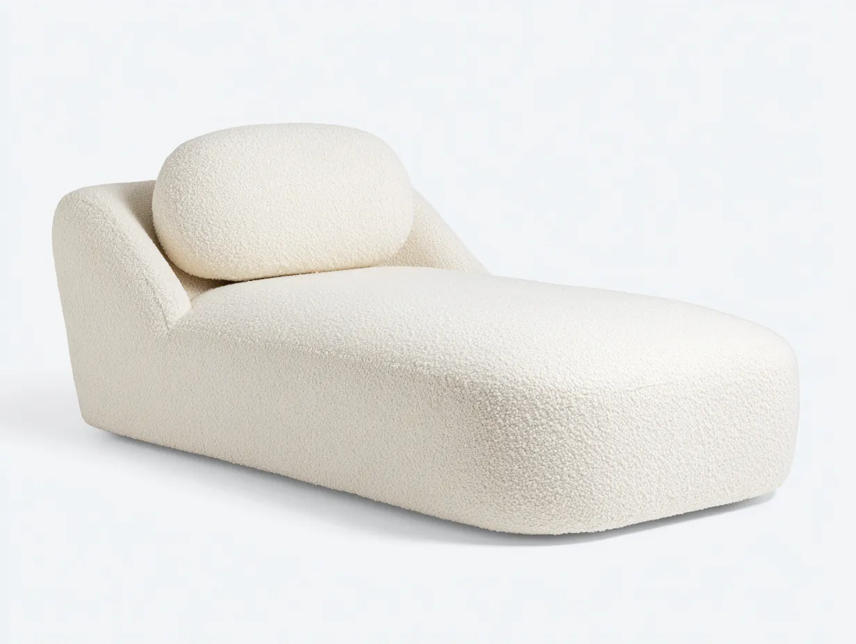 Chaiselongue Bouclé 182x80x73 cm - Cremeweiß - abgerundete Liegefläche für Wohnzimmer-Ziluxcorner