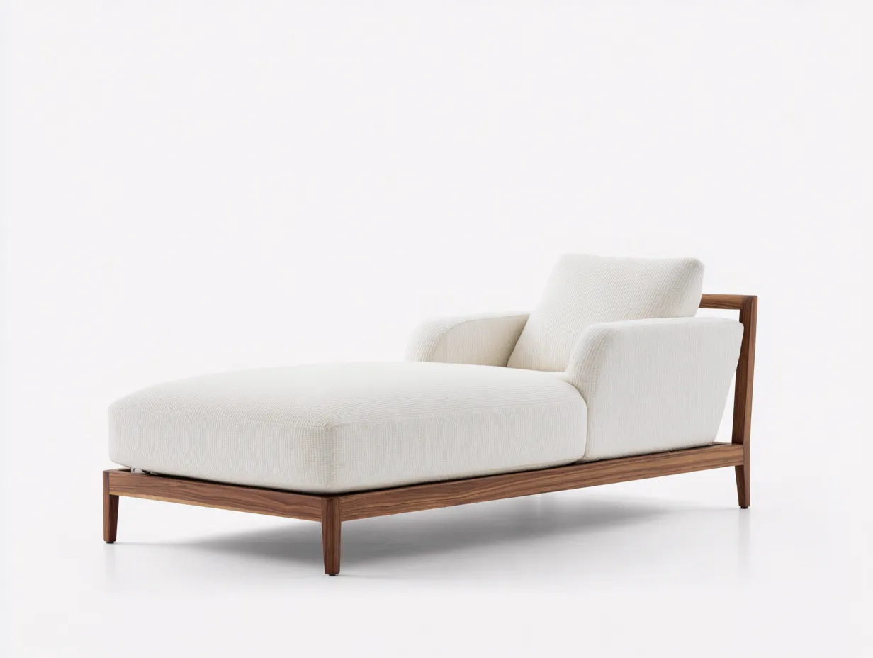 Chaiselongue Bouclé 181x79x75 cm - Cremeweiß und Naturholz - Holzrahmen für Wohnzimmer-Ziluxcorner