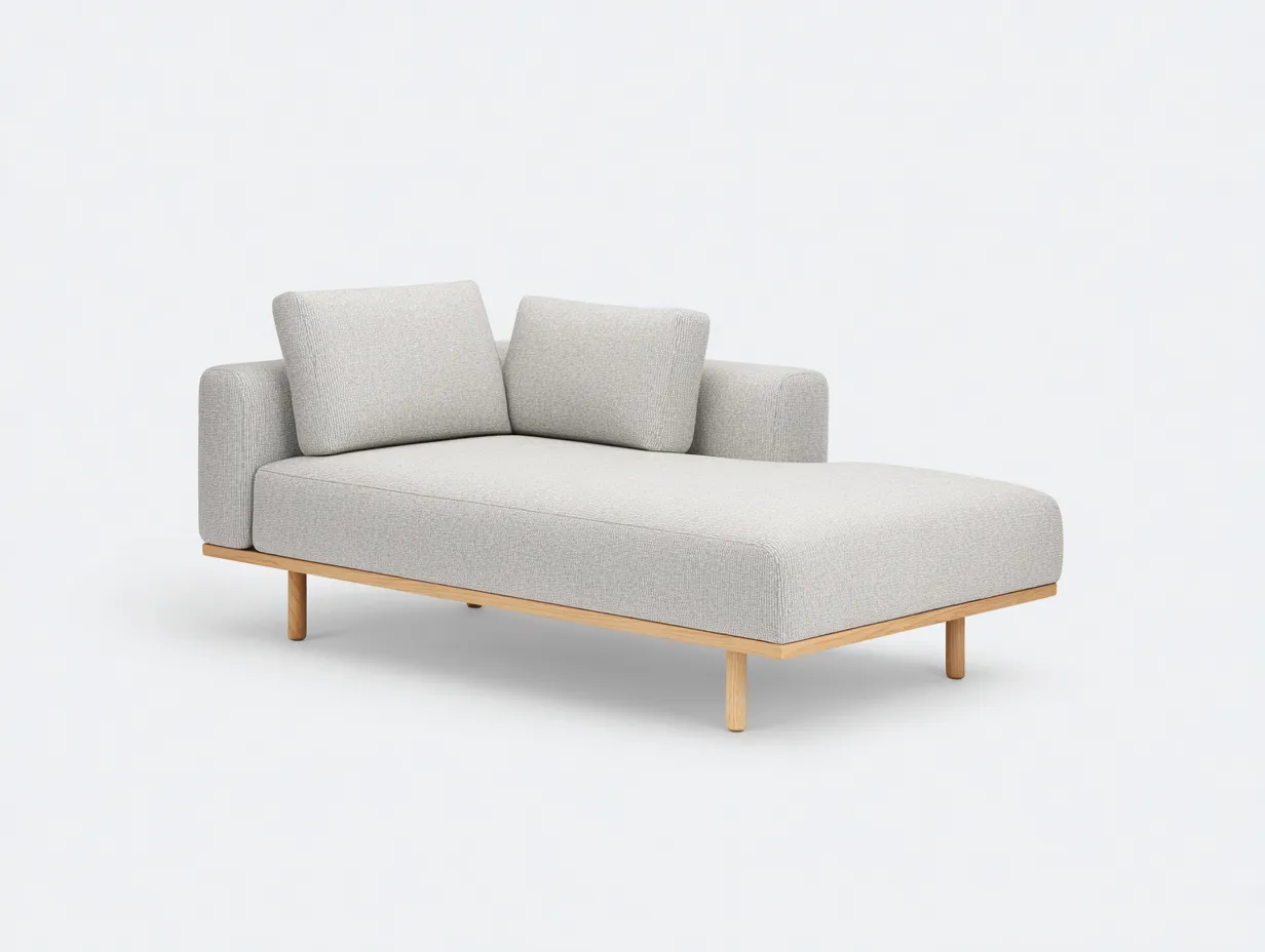 Chaiselongue Stoff 186x86x78 cm - Hellbeige und Naturholz - warme Holzbasis für Wohnzimmer-Ziluxcorner