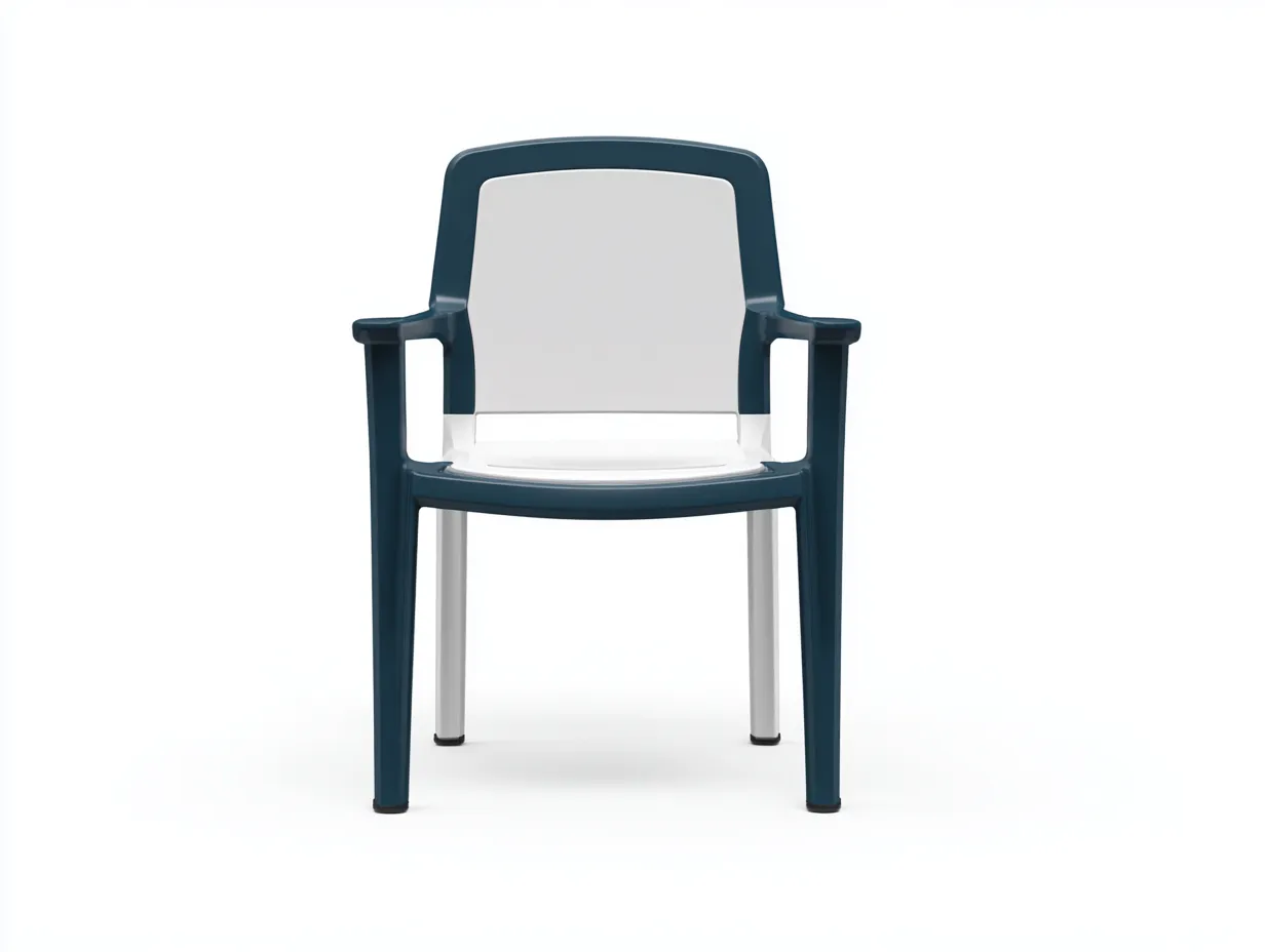 Esszimmerstuhl aus Kunststoff 57x55x82 cm - weiß und dunkelblau - mit Netzrücken und Armlehnen-Ziluxcorner